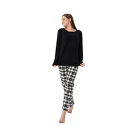 Ensemble pyjama à carreaux 100% coton pour femmes haut et pantalon doux à manches longues automne vêtements de nuit tissés respirants