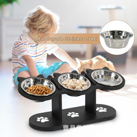 Support de gamelle surélevé vertical réglable en bois pour chat avec bols à nourriture et à eau, station d'alimentation et table à boire