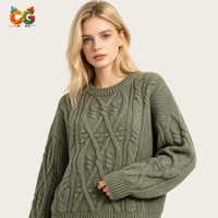 Pull en maille torsadée pour femme avec logo personnalisé CG, col rond texturé 3D, coupe ample, épais, pour l'hiver – Fournisseur