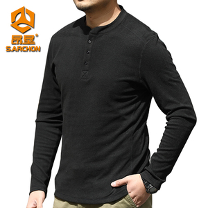 Design décontracté mode bouton robe blanche régulière Henley café marron décontracté facile fer hommes à manches longues t-shirts vestes 2025 - Product Image 5
