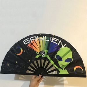 13-<b>Inch</b> Custom Fabric <b>Fan</b> Logo Large Folding Handfan With Black Decoration and Loud Noise Painted Technique - Product Image 3