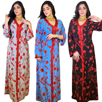 Gaun Kaftan Panjang Motif Polyester Kasual