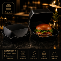 Scatola per Hamburger Personalizzata con Logo, Premium, Nera Opaca, Resistente al Grasso, Ecologica, Robusta, Vendita all'Ingrosso, Best Seller