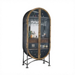Mueble de Madera Maciza de Estilo Retro Italiano de Lujo, Vitrina para Vinos con Acero Inoxidable, Mueble de Pared Simple para el Hogar - Product Image 4