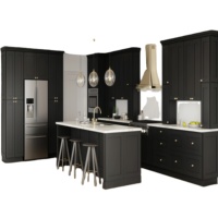 Armoires d'îlot de cuisine en bois massif peint en noir Fabricant du Vietnam Petite armoire de cuisine de luxe pour la maison Ensemble de meubles modernes