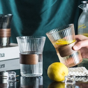 Creative strisce verticali alto vetro borosilicato tazza trasparente singolo strato di legno cerchio acqua tazza all'ingrosso - Product Image 2