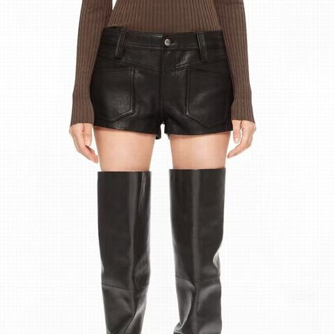 0016 Women's Casual Straight Leg Mini Shorts with Pockets Low Waist Genuine Sheepskin Shorts