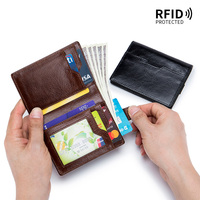 Dompet Lipat Dua Kulit Asli Pria, Dompet Lipat Dua Kulit Asli, Dompet Saku Depan Minimalis Pemblokir RFID untuk Pria-Tipis & Bergaya