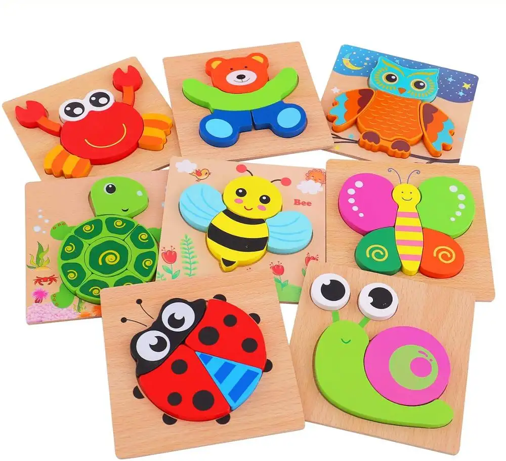 Children's wooden early education 3D jigsaw puzzle traffic animal character recognition and intellectual toys