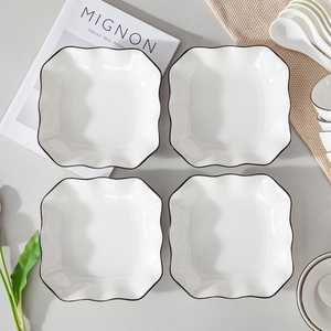 Juegos de cena de lujo minimalistas Venta caliente Juego de platos de cena de cerámica Uso de restaurante Juego de vajilla de porcelana blanca y negra - Product Image 6