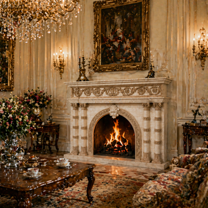 Customized Marble Fireplace Modern Hand Carved Luxury Beige & White Marble Fireplace Mantel Marble Fireplace Surround - Product Image 5