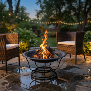 Modern Freestanding <b>Iron</b> <b>Fire</b> <b>Pit</b> with Poker for Outdoor Cooking Powder Coated Black - Product Image 5