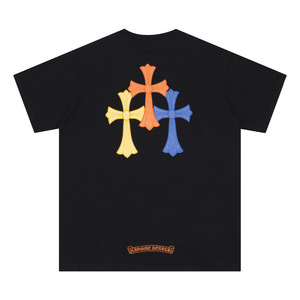 Camisetas de algodón de manga corta con letras de la marca Crochor, estilo europeo y americano, de alta gama, para hombre y mujer, modelo Gao Ke Heavy Chrome Heart 26. - Product Image 3