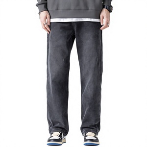 Jean en denim noir délavé coupe droite pour homme, coupe ample, décontracté, taille mi-haute, en coton, style automne - Product Image 5