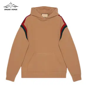 AiNear थोक कस्टम लोगो डिज़ाइन OEM और ODM लंबी आस्तीन गर्म भूरा पुरुषों का ऊन भारी वजन बुना हुआ स्वेटर हुडी स्वेटर
