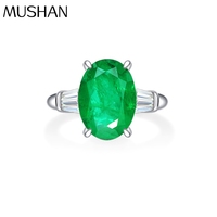 Bague en argent sterling S925 avec émeraude synthétique Paraiba de 5 carats, forme œuf de pigeon, 10*14, vente chaude de l'usine de bijoux MuShan