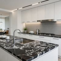 Dalle de marbre naturel de luxe, veines uniques, Calacatta noir, surface polie, pour mur d'arrière-plan TV, îlot de cuisine, décoration de table.
