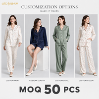 Ensemble pyjama deux pièces aspect satiné pour femme, imprimé ours, col boutonné, vêtements de détente, personnalisation OEM, vente en gros