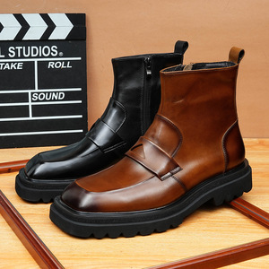 Zapatos Oxford de cuero británico para hombre, zapatos de cuero de vaca con plataforma, botines de negocios modernos. - Product Image 5