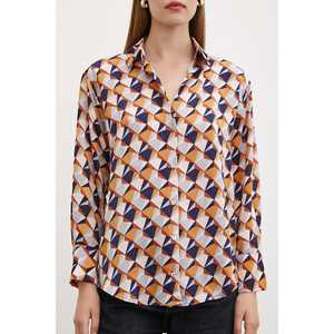 เสื้อเชิ้ตผ้าซาตินลายเรขาคณิตสำหรับผู้หญิง ติดกระดุม สวมใส่สบายๆ ทุกวัน สีพาสเทล - Product Image 5