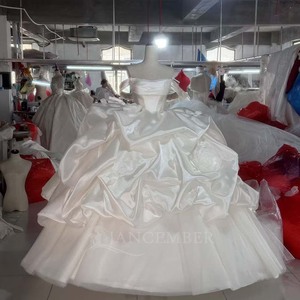 Wx365 Modern Simple Satin Backless Bridal <b>Wedding</b> Floor-Length Chapel Train Layered Pleat Three-Dimensional Skirt Ball Gown - Product Image 2