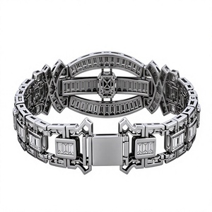 <b>Silver</b> Color Diamond Hip Hop Trendy <b>Charm</b> Bangle Gold Plated Jewelry for Wedding Party Women - Product Image 3