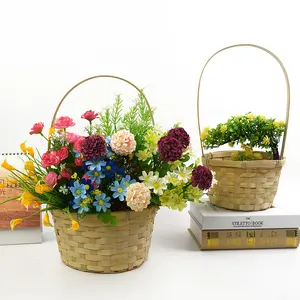 Garden style flower display decoration flower bamboo woven basket Artistic flower bouquet packaging 15cm Christmas gift basket