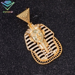 Pendentif en moissanite personnalisé, bijoux en argent sterling 925 plaqué or jaune, pendentif pharaon, pendentif hip hop en moissanite - Product Image 2