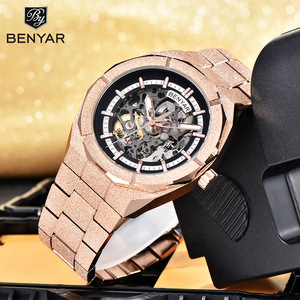 Benyar Men's <b>Automatic</b> Mechanical <b>Skeleton</b> <b>Watch</b> Stainless Steel Strap Waterproof Luminous Sport <b>Watch</b> BY-5212M - Product Image 2