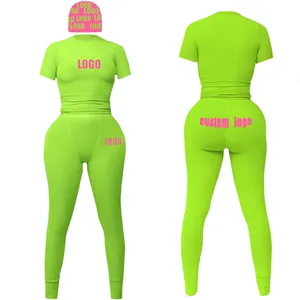 2024 Women's Set Custom Logo Color Cotton Ribbed Plus Size Comfy Loungewear Two Piece Set For Women