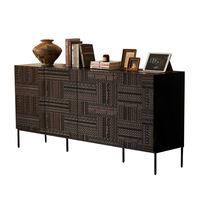 Buffet Rétro en Bois Massif Style Wabi-Sabi Sculpté, Meuble TV de Salon, Meuble de Rangement Décoratif pour Entrée, Mobilier de Maison