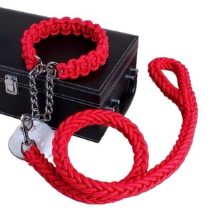 Luxuriöses Handgewebtes Einfarbiges Polyester/Nylon P-Ketten Explosionsgeschütztes Halsband Hundeleine-Set Bänder für Mittelgroße/Große Hunde Weich Langlebig - Product Image 4