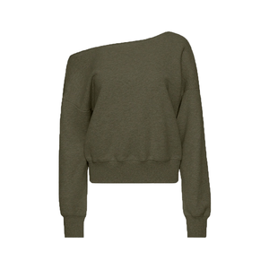 Sweat-shirt asymétrique à épaules tombantes pour femme, couleur unie, en coton tricoté, style décontracté automne, longueur intégrale - Product Image 1