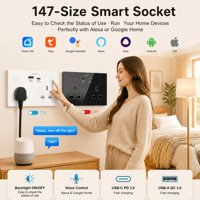 Enchufe de Pared Inteligente Universal Personalizable para UE y Reino Unido con USB Tipo A y Tipo C, Control por Aplicación Tuya, Wifi, Zigbee, 20A, Colores Blanco, Negro, Gris y Dorado