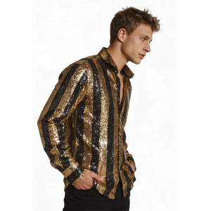 green emerald velvet dress Hisdern Men's Black Gold Splicing Dress Shirt for Office Wear L main image 1