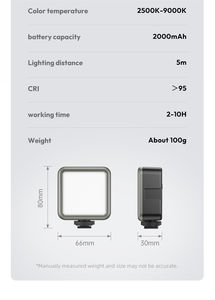 ไฟวิดีโอ LED สี RGB รุ่น <span class=keywords><strong>VL</strong></span>-49 PRO ของ <span class=keywords><strong>Ulanzi</strong></span> ขนาดเล็ก 2500K ถึง 9000K สำหรับกล้องถ่ายภาพ พร้อมฮันนี่โคมดิฟฟิวเซอร์ - Product Image 4
