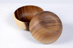 Handmade Wooden Salad <b>Bowl</b> <b>Set</b> of 4 Natural Acacia Wood <b>Bowls</b> with Rich Brown Wood Grain Finish for Serving Salad Fruits Snacks - Product Image 2