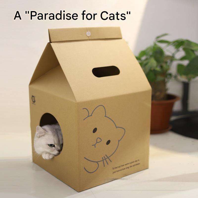 Cute Milk Carton Cat House Corrugated Cardboard Hideaway with Cat Face ...