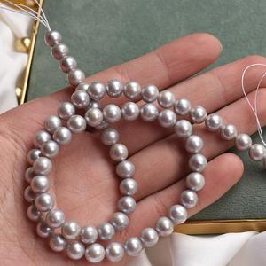 Perles d'eau douce grise naturelles, pierres rondes, 6-7mm, vente en gros, pierres précieuses - Product Image 3