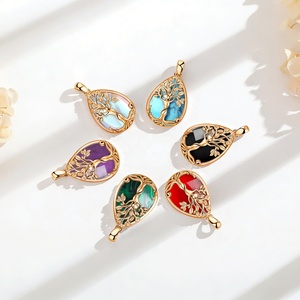 Joyería Espiritual al <span class=keywords><strong>por</strong></span> Mayor, Collar con Colgante de Árbol de la Vida en Cobre Chapado en <span class=keywords><strong>Oro</strong></span> Rosa de 18K con Incrustaciones de Piedra Roja en Forma de Lágrima - Product Image 4