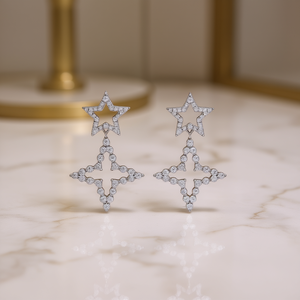 Orecchini di Lusso con Diamanti Bianchi Champagne per Donna, Gioielli da Festa in Oro Bianco con Taglio Brillante Rotondo, Colore D Naturale - Product Image 2