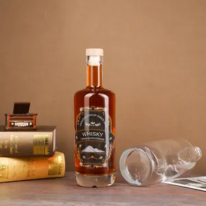 Garrafa de licor de vidro com gargalo longo de 750ml, garrafa de vidro com tampa de bar, garrafa de whisky com material super sílex