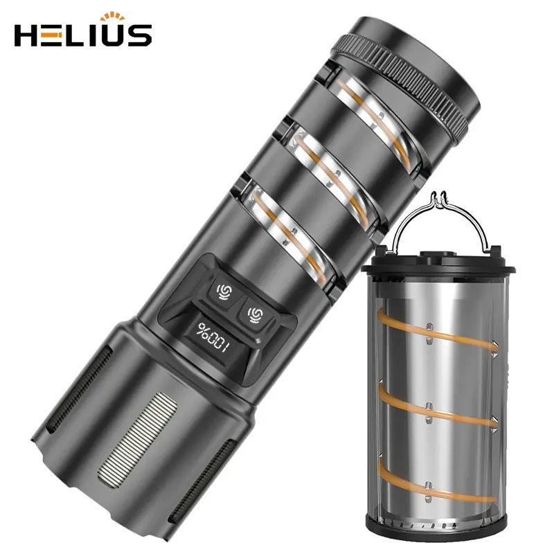 Helius New 30W LED Super Bright Long Range Multifunción Digital Power Display Linterna de luz de camping desmontable