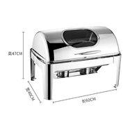 Chauffe-Plat Rectangulaire en Acier Inoxydable 9L avec Couvercle Roulant et Fenêtre en Verre Visible – Ensemble de Buffet Professionnel