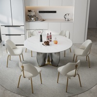 Table à manger ronde moderne ATUNUS en marbre avec pieds en métal, plateau tournant en marbre pour 6 personnes, meubles de salle à manger
