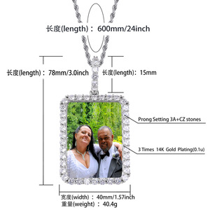 Collana con Ciondolo Portafoto Personalizzato in Zirconia Cubica, Stile Hip Hop, Regalo <span class=keywords><strong>per</strong></span> Bambini, Mamme, <span class=keywords><strong>Papà</strong></span> e Familiari - Product Image 2