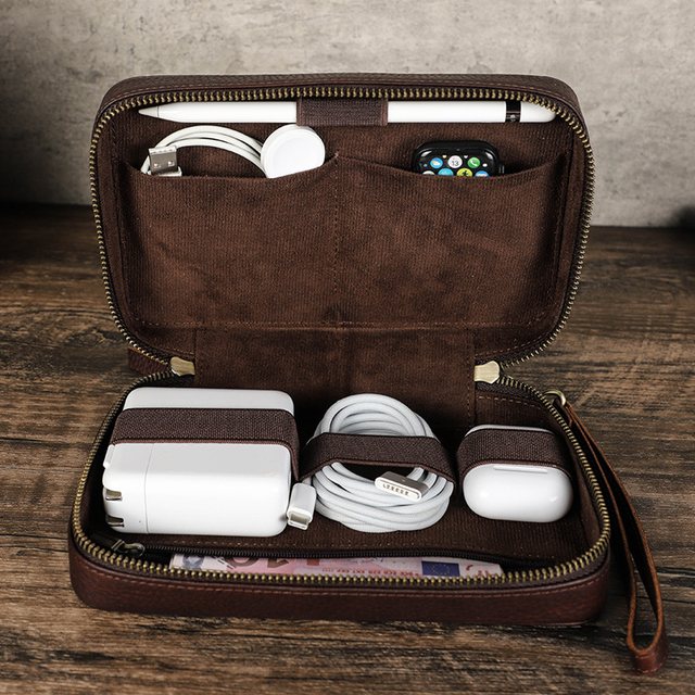 Wholesale high-end leather storage and organization bags, travel gadget storage bags, and electronic product accessory tote bags