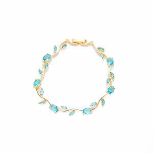 Pulsera de Hojas de Circonio Coloridas, Joyería Vintage para Mujer, Patrón de Planta, Tono Plateado y Dorado, Pulseras de Cristal Multicolor - Product Image 5