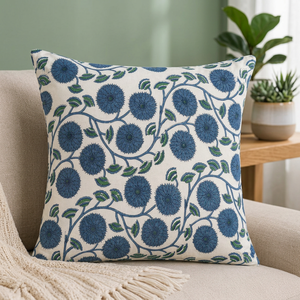 Fundas de Cojín de Lona de Algodón con Estampado Floral Cuadrado Azul, Hechas a Mano, para Decoración del Hogar y Sala de Estar - Product Image 2