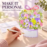 Kartu Ucapan 3D Pop-Up Berlapis Kertas dengan Hot Stamping, Buket Bunga, Ulang Tahun, Hari Ibu, Violet, Anyelir, Keranjang Kartu, Amplop